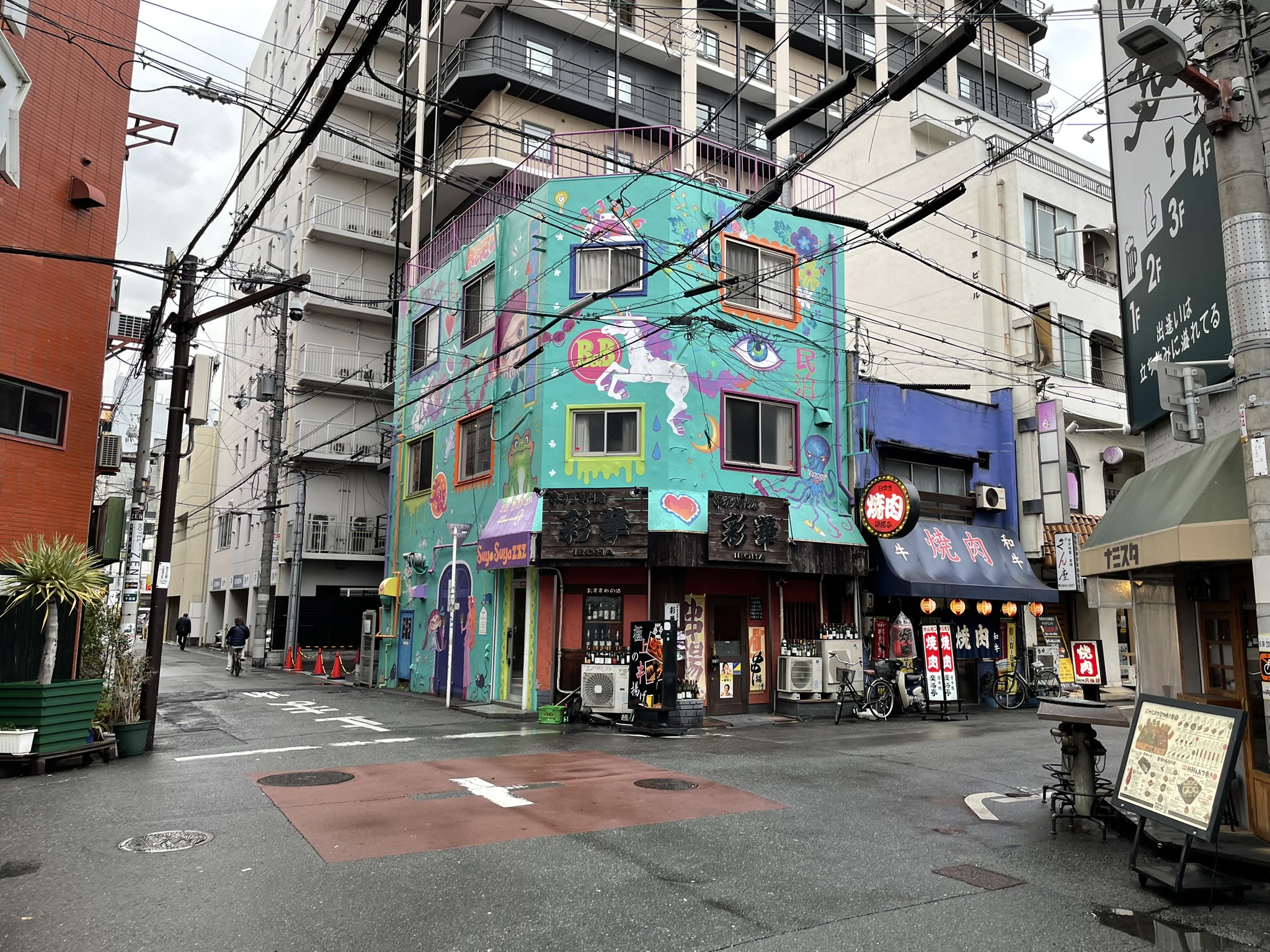 Building with various painted artwork, Osaka - Chuo Ward