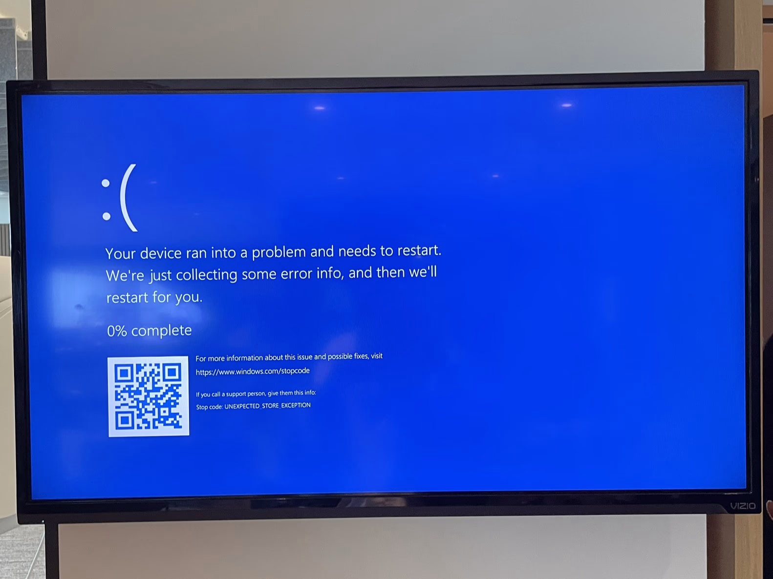 Blue screen of death on a TV